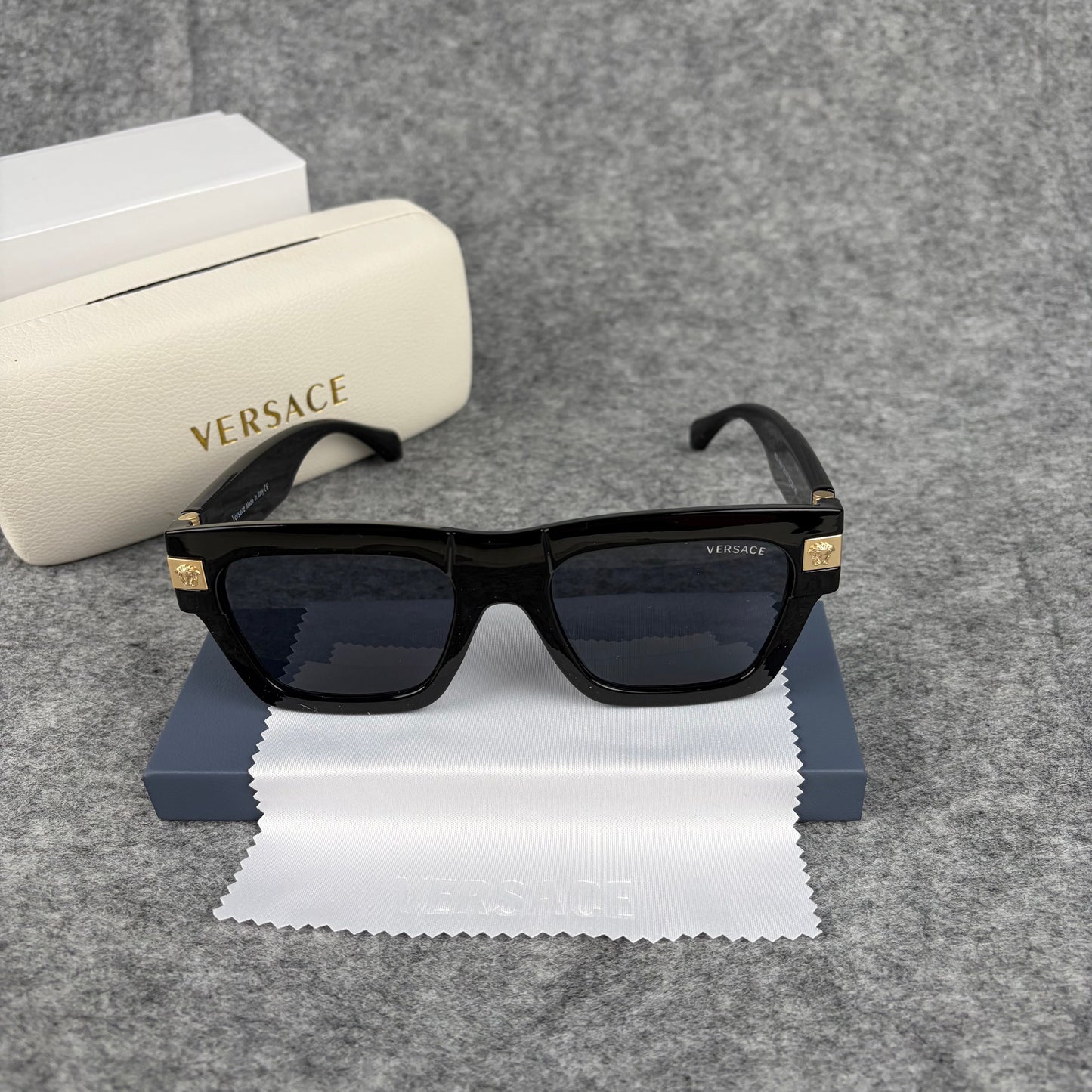 Modern Geometric Square Sunglasses with Gold Accent Temple