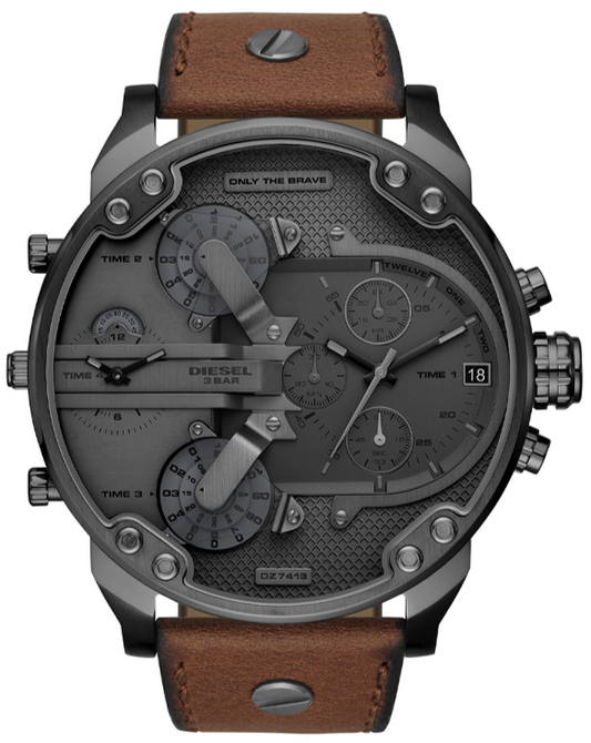 Diesel DZ7413 Mr. Daddy Chronograph Men's Watch - Grey Dial & Brown Leather Strap