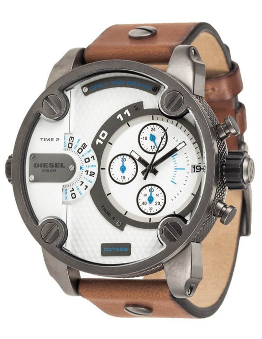Diesel DZ7269 SBA Dual Time Chronograph Men's Watch - White Dial & Brown Leather Strap