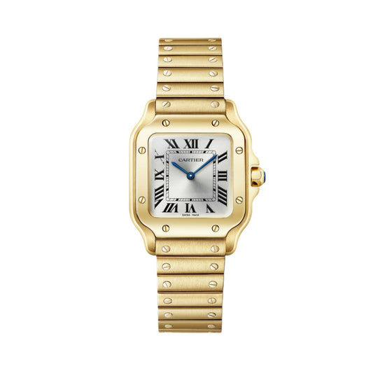 Santos De Cartier Small Model Watch - 27mm, 18K Yellow Gold, Silver Dial