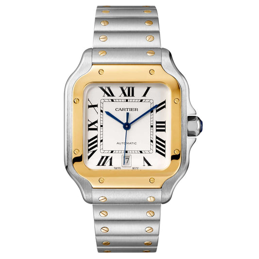 Santos de Cartier Large Model Watch - 40mm, Two - Tone Steel & 18K Yellow Gold, Silver Dial