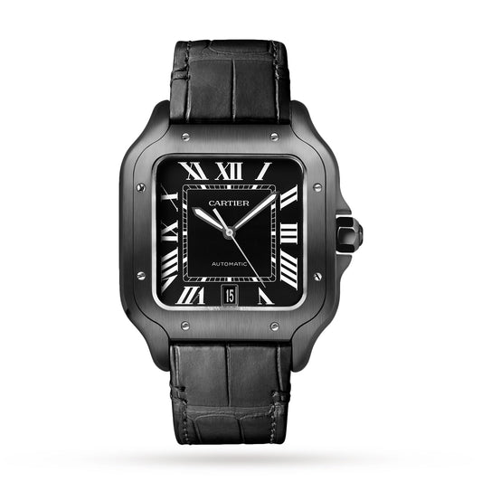 Santos de Cartier Large Model Watch - 40mm, Two - Tone Steel & ADLC, Rubber, Black Dial