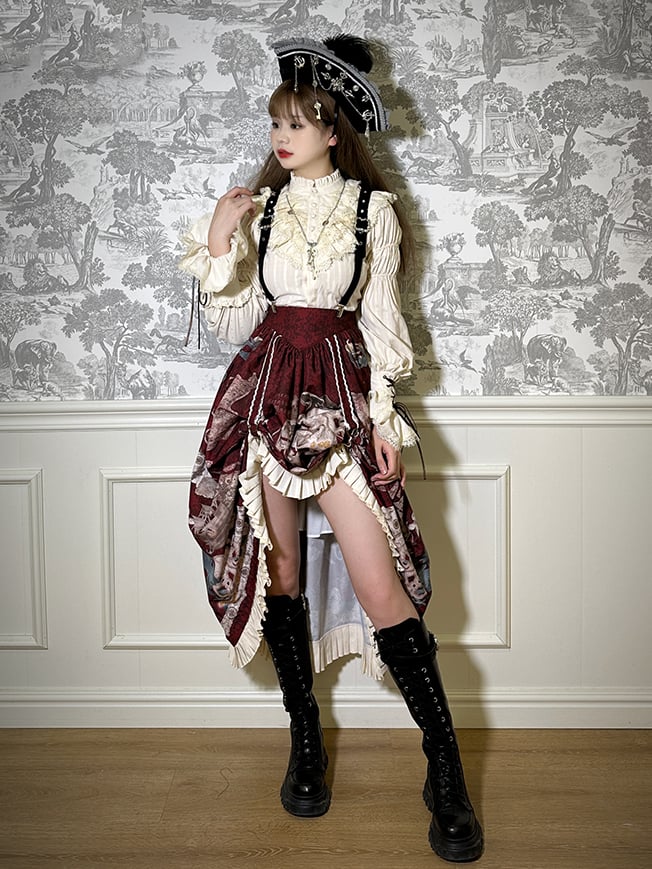 Skirt Pirate Belt Corset Print Lolita Red Waist Ship