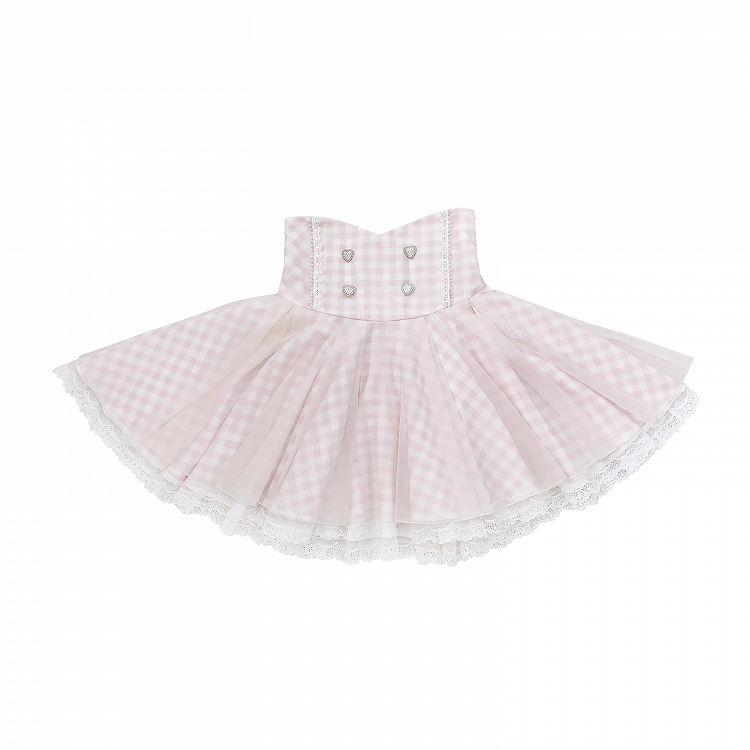 White Lace Plaid Jirai Kei High Waist Pink Trim Skirt with