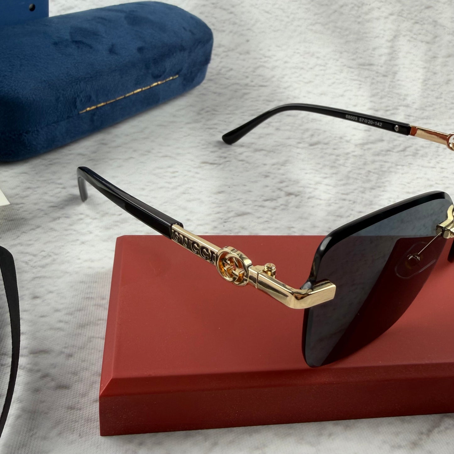 Rimless Rectangular Sunglasses with Gold-Tone Accents & UV Protection