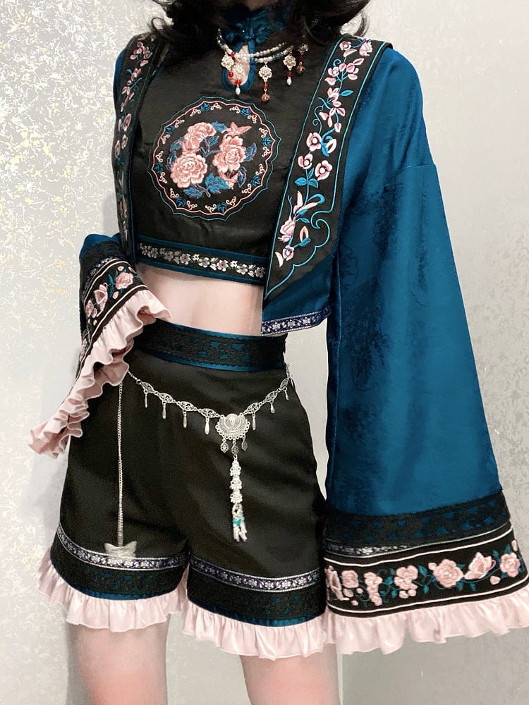 Style Shorts Waist Butterfly with Chain Chinoiserie Black Lolita Ouji