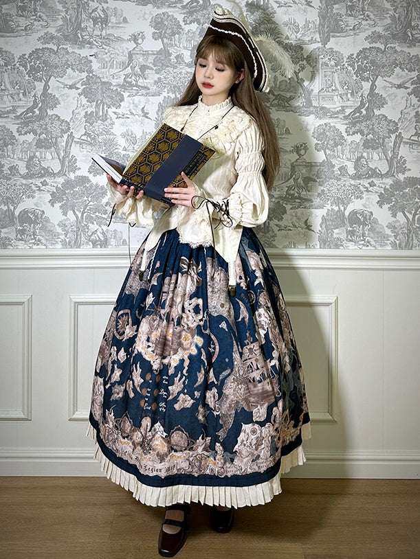 Skirt Corset Print Blue Ship Lolita Belt Pirate Dark Waist