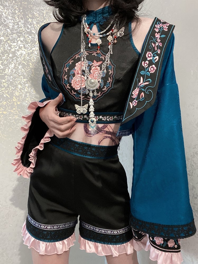 Style Shorts Waist Butterfly with Chain Chinoiserie Black Lolita Ouji