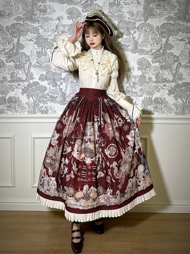 Skirt Pirate Belt Corset Print Lolita Red Waist Ship