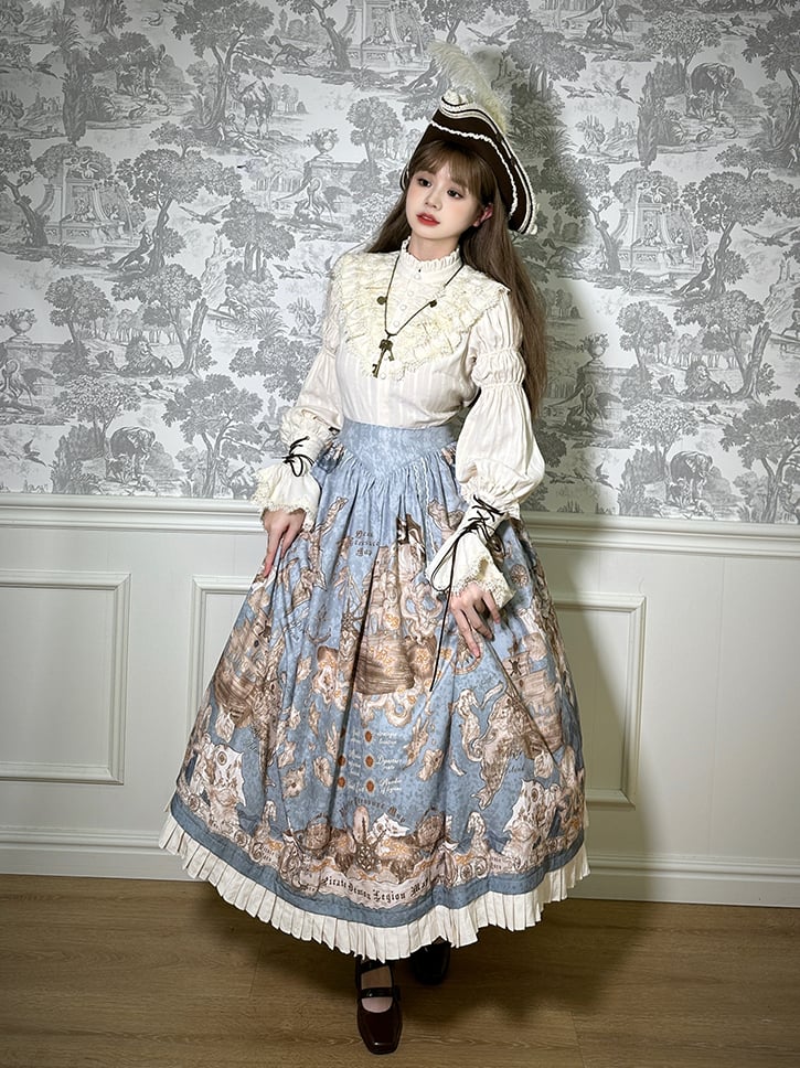Waist Pirate Ship Belt Print Lolita Blue Skirt Corset