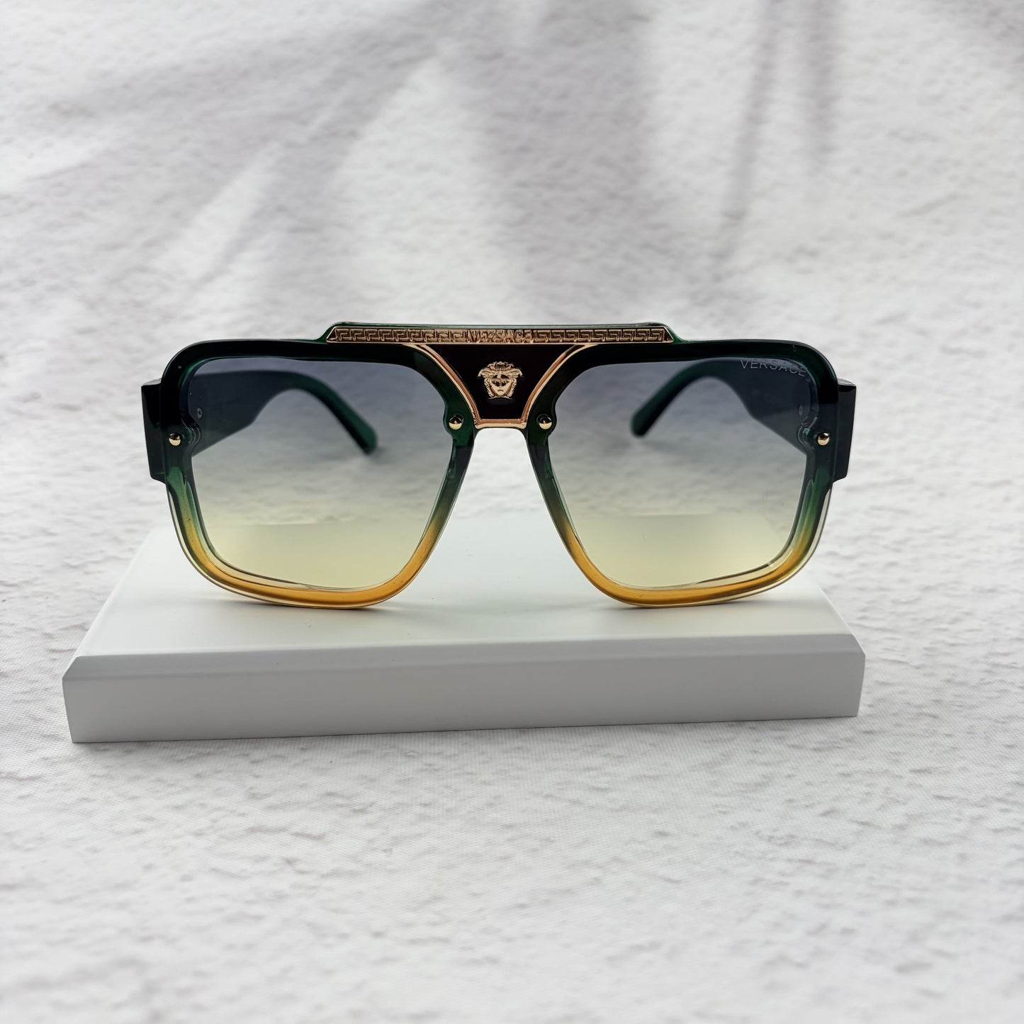 Geometric Gradient Sunglasses with Gold Accents for UV Protection