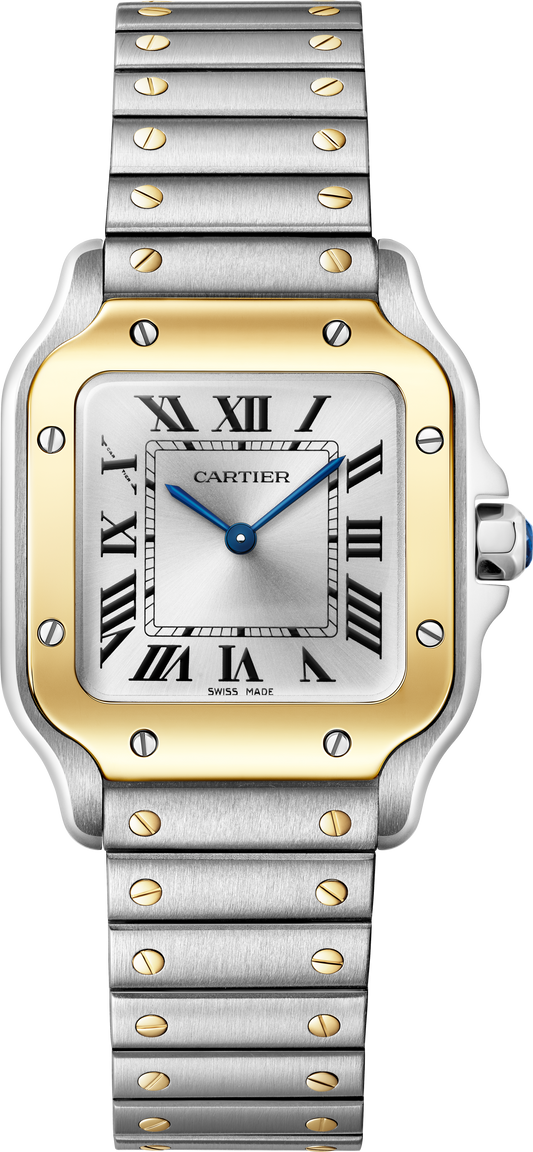 Santos De Cartier Watch - 27mm, Two - Tone Steel & 18K Yellow Gold, Steel, Silver Dial