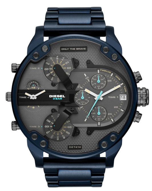 Diesel DZ7414 Daddy 2.0 Chronograph Men's Watch - Grey Dial & Blue Stainless Steel Strap