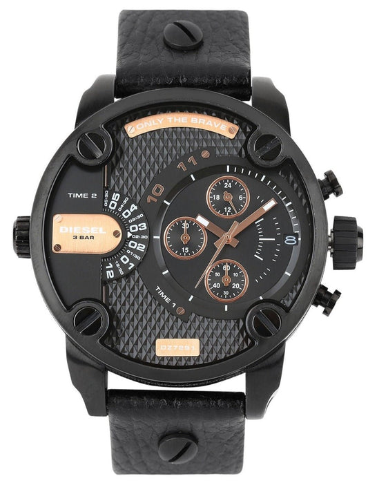 Diesel DZ7291 Little Daddy Chronograph Men's Watch - Black Dial & Black Leather Strap