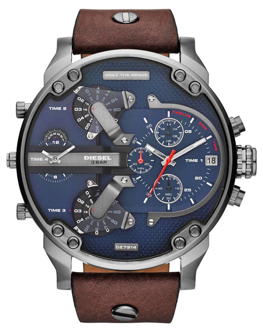Diesel DZ7314 Mr. Daddy Chronograph Men's Watch - Blue Dial & Brown Leather Strap
