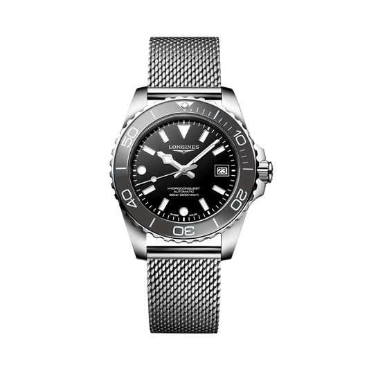Longines HydroConquest 39mm Watch - Black on Mesh Bracelet