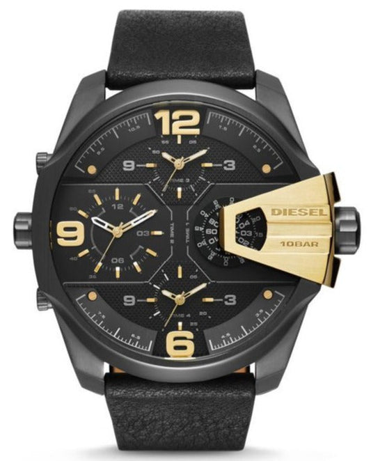 Diesel DZ7377 Uber Chief Two - Hand Men's Watch - Black Dial & Black Leather Strap