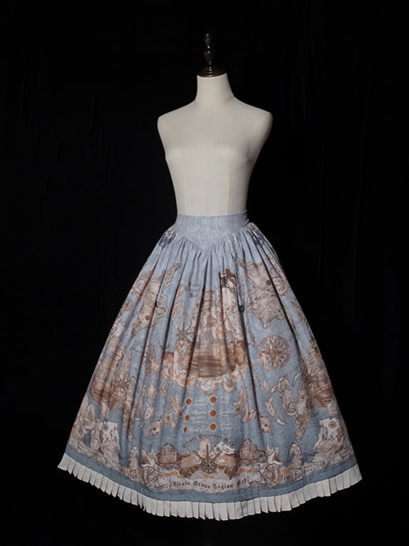 Waist Pirate Ship Belt Print Lolita Blue Skirt Corset