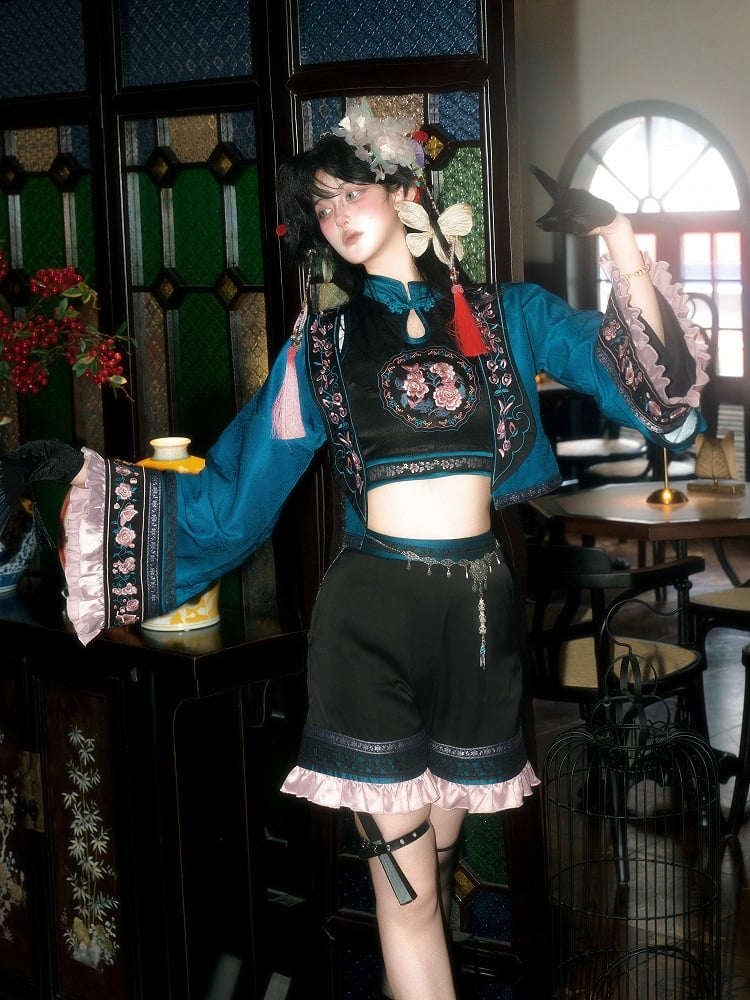 Style Shorts Waist Butterfly with Chain Chinoiserie Black Lolita Ouji