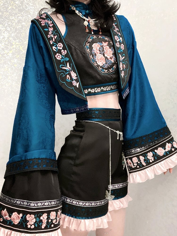 Style Shorts Waist Butterfly with Chain Chinoiserie Black Lolita Ouji