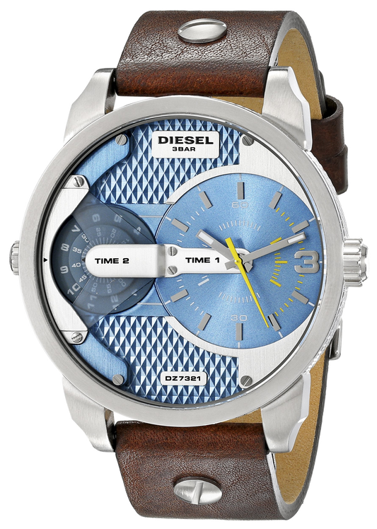 Diesel DZ7321 Mini Daddy Chronograph Men's Watch - Light Blue Dial & Brown Leather Strap