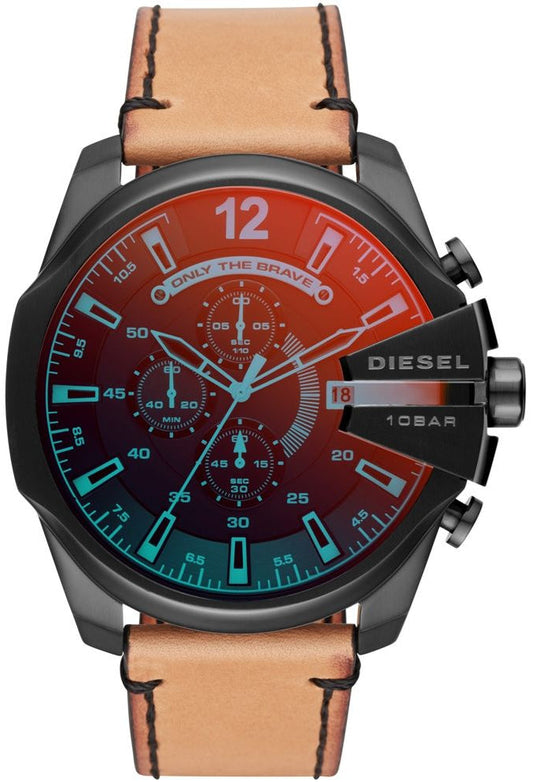 Diesel DZ4476 Mega Chief Chronograph Men's Watch - Black Dial & Brown Leather Strap