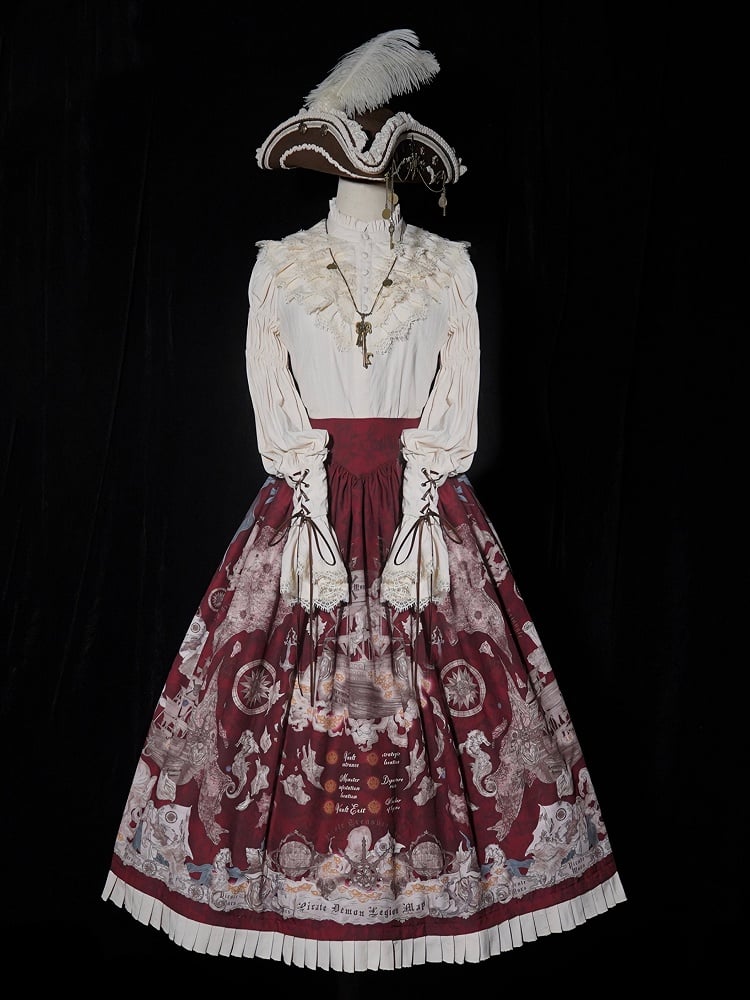 Skirt Pirate Belt Corset Print Lolita Red Waist Ship
