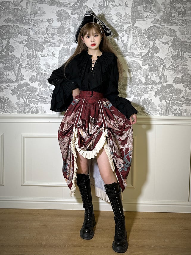 Skirt Pirate Belt Corset Print Lolita Red Waist Ship