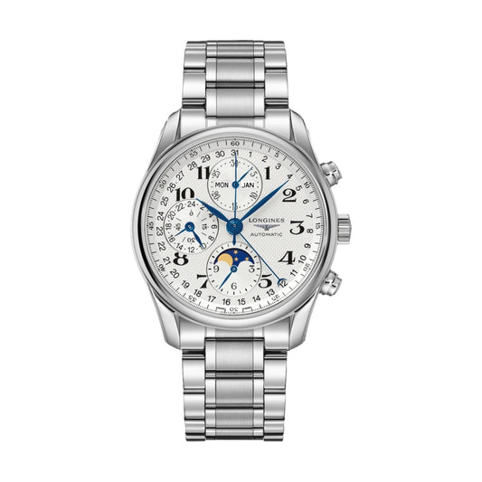 Longines Master Collection Chronograph Moonphase 40mm Watch - Silver on Bracelet